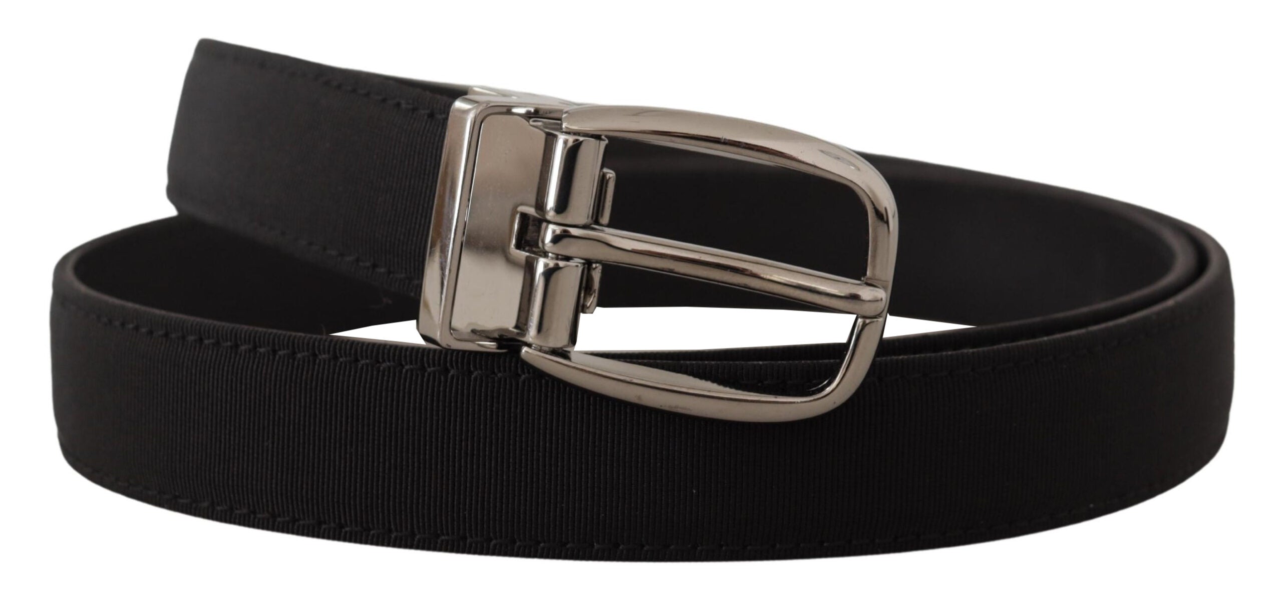Dolce & Gabbana Black Grosgrain Leather Silver Logo Buckle Belt - Zeiniez