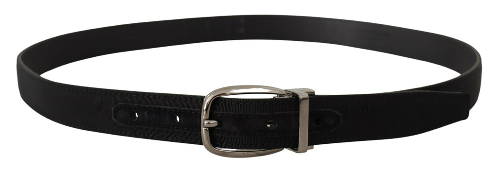 Dolce & Gabbana Black Grosgrain Leather Silver Logo Buckle Belt - Zeiniez