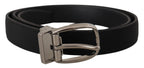 Dolce & Gabbana Black Grosgrain Leather Silver Logo Buckle Belt - Zeiniez