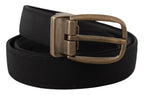 Dolce & Gabbana Black Grosgrain Leather Bronze Metal Belt - Zeiniez