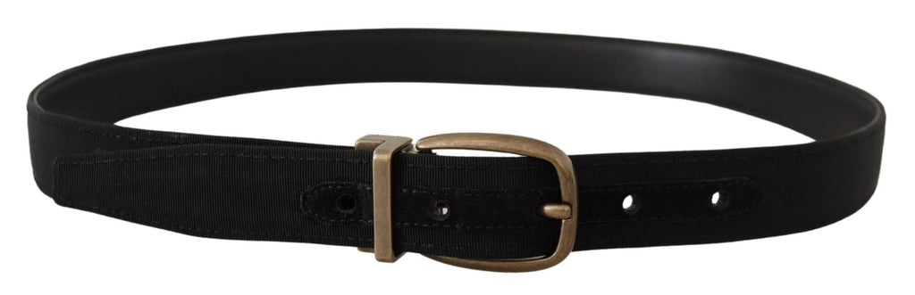 Dolce & Gabbana Black Grosgrain Leather Bronze Metal Belt - Zeiniez