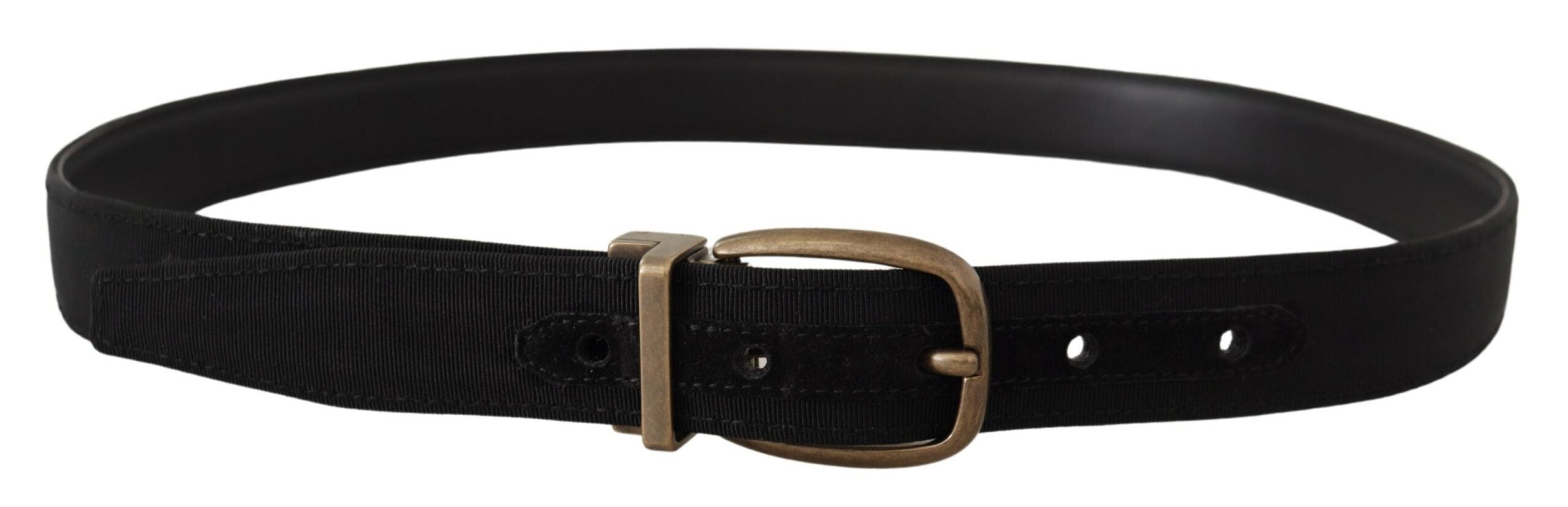 Dolce & Gabbana Black Grosgrain Leather Bronze Metal Belt - Zeiniez