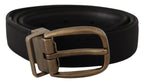 Dolce & Gabbana Black Grosgrain Leather Bronze Metal Belt - Zeiniez