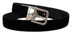 Dolce & Gabbana Black Velvet Silver Tone Metal Logo Buckle Belt - Zeiniez