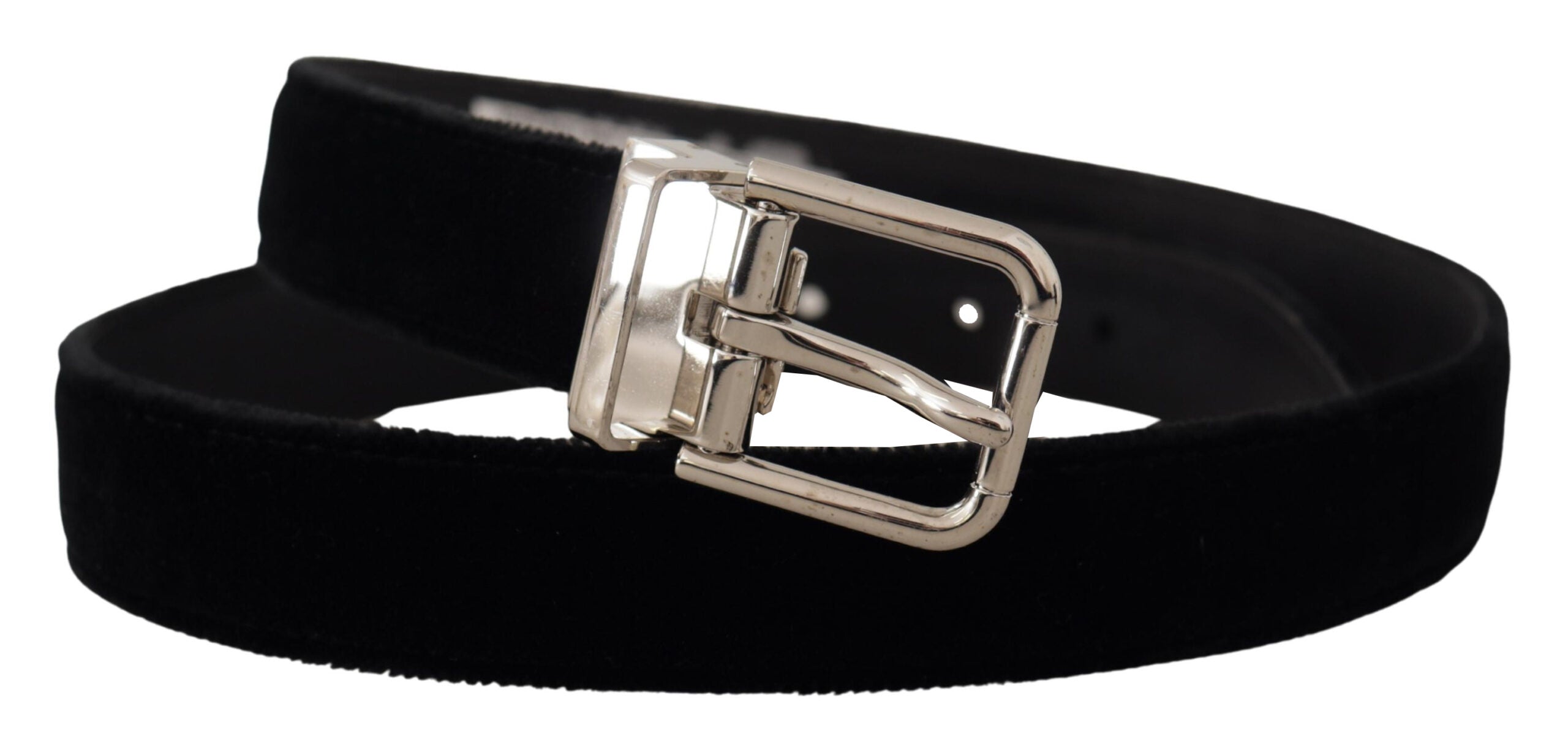 Dolce & Gabbana Black Velvet Silver Tone Metal Logo Buckle Belt - Zeiniez