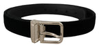 Dolce & Gabbana Black Velvet Silver Tone Metal Logo Buckle Belt - Zeiniez