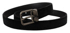 Dolce & Gabbana Black Velvet Silver Tone Logo Metal Buckle Belt - Zeiniez