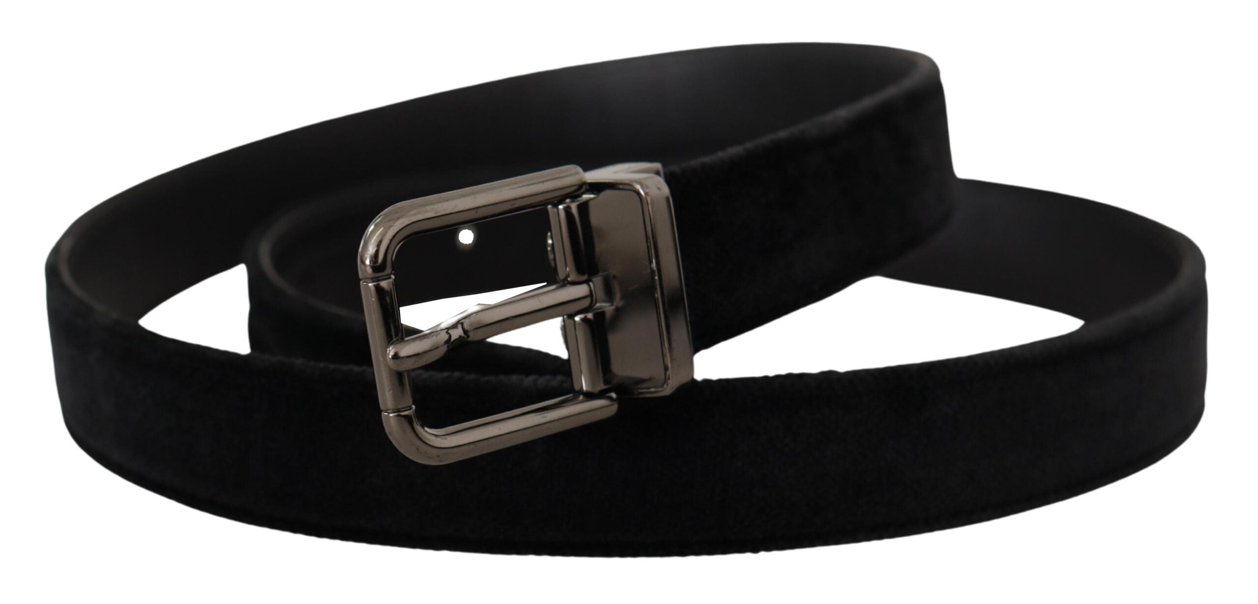 Dolce & Gabbana Black Velvet Silver Tone Logo Metal Buckle Belt - Zeiniez
