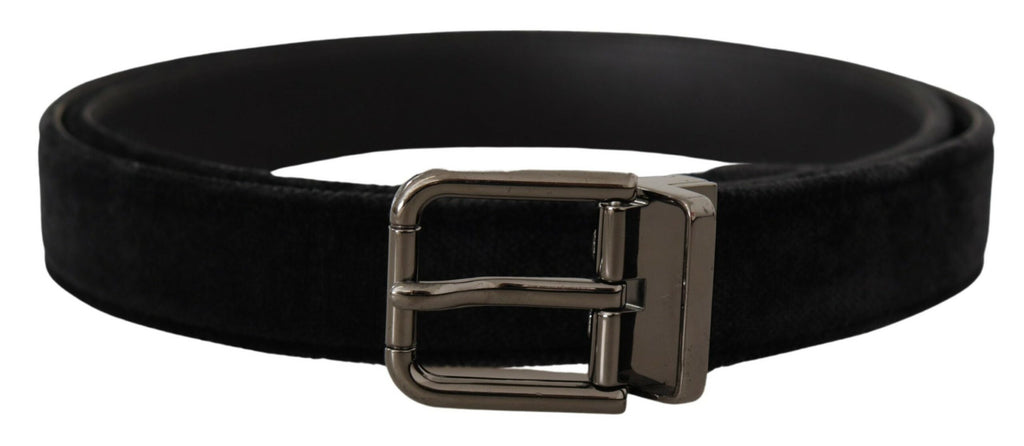 Dolce & Gabbana Black Velvet Silver Tone Logo Metal Buckle Belt - Zeiniez