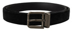 Dolce & Gabbana Black Velvet Silver Tone Logo Metal Buckle Belt - Zeiniez