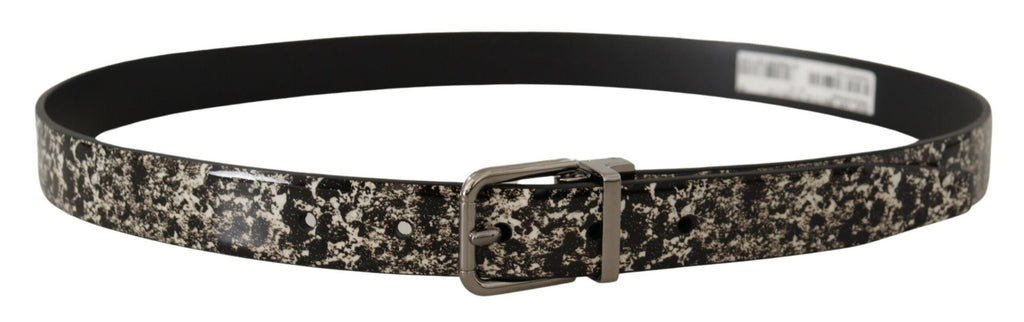 Dolce & Gabbana Black Marble Print Leather Silver Logo Buckle Belt - Zeiniez