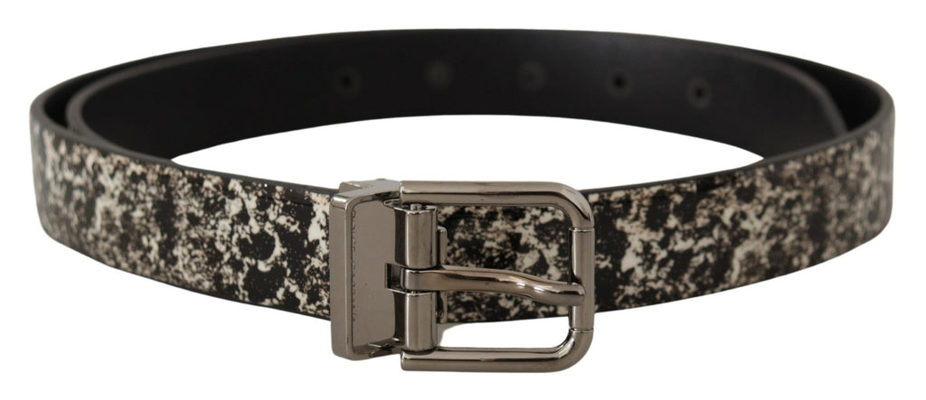 Dolce & Gabbana Black Marble Print Leather Silver Logo Buckle Belt - Zeiniez