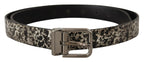 Dolce & Gabbana Black Marble Print Leather Silver Logo Buckle Belt - Zeiniez