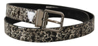 Dolce & Gabbana Black Marble Print Leather Silver Logo Buckle Belt - Zeiniez