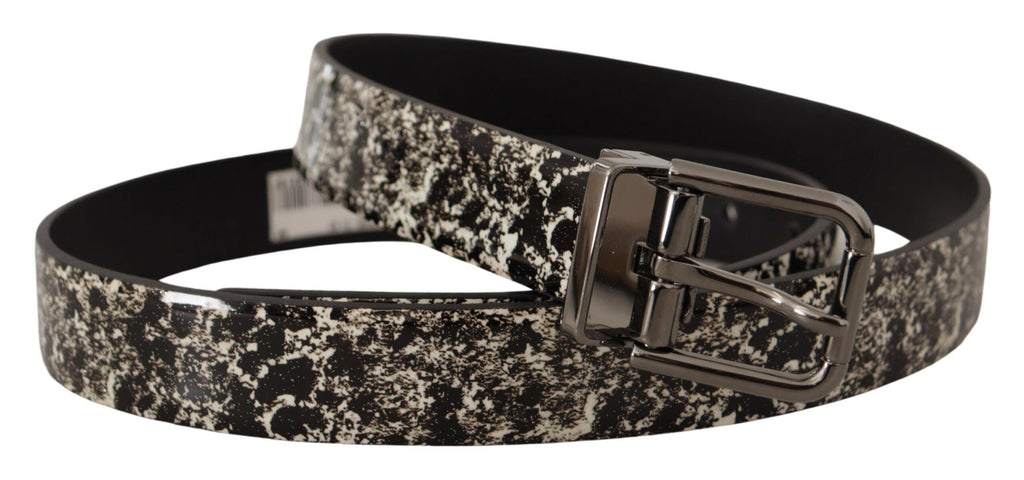 Dolce & Gabbana Black Marble Print Leather Gray Logo Belt - Zeiniez