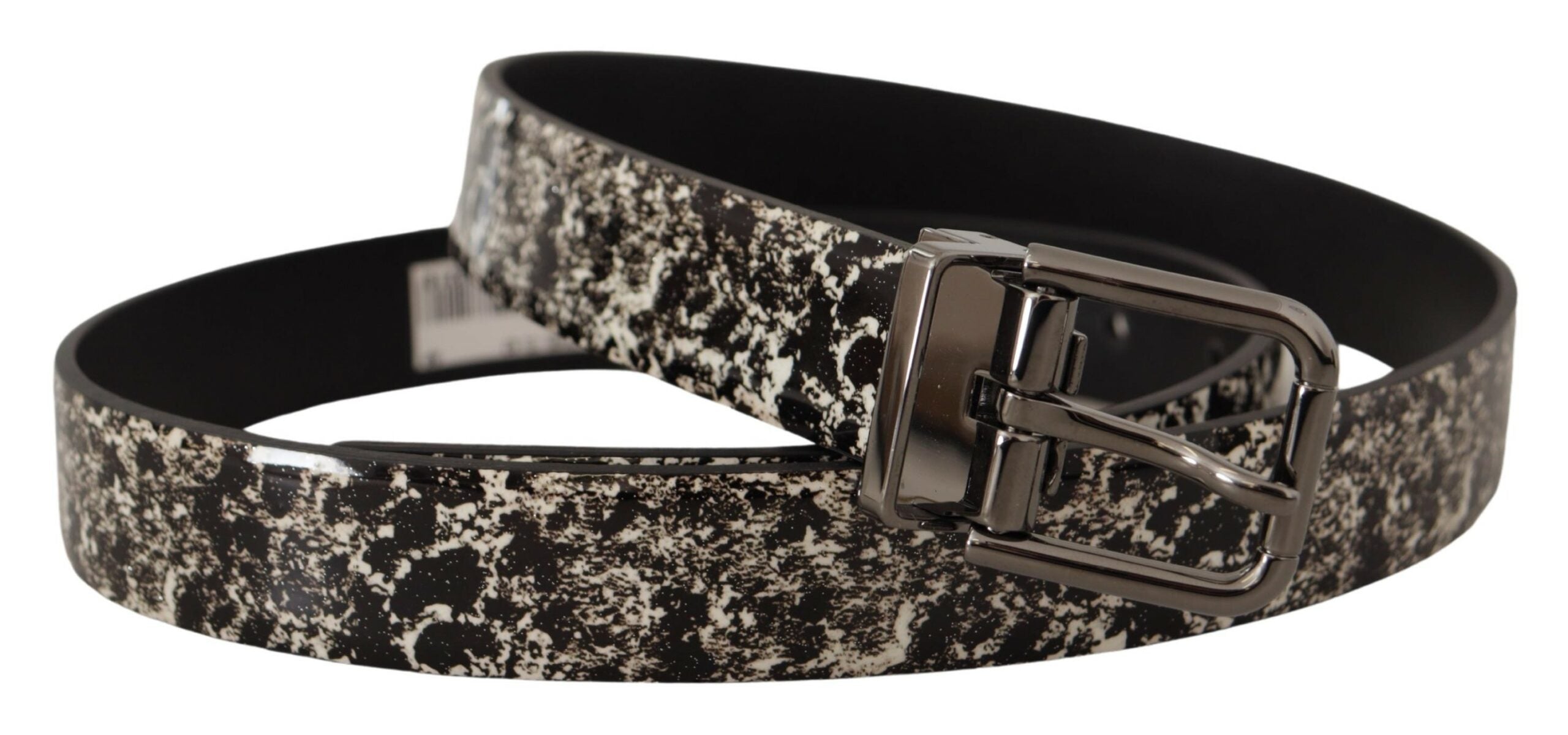 Dolce & Gabbana Black Marble Print Leather Gray Logo Belt - Zeiniez