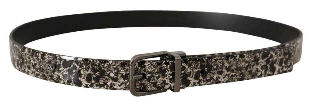 Dolce & Gabbana Black Marble Print Leather Gray Logo Belt - Zeiniez