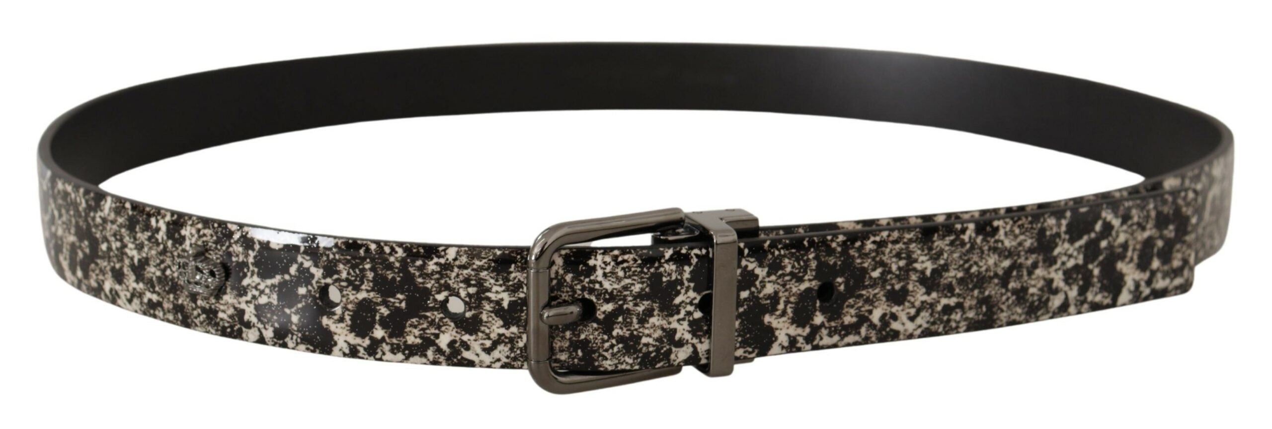 Dolce & Gabbana Black Marble Print Leather Gray Logo Belt - Zeiniez