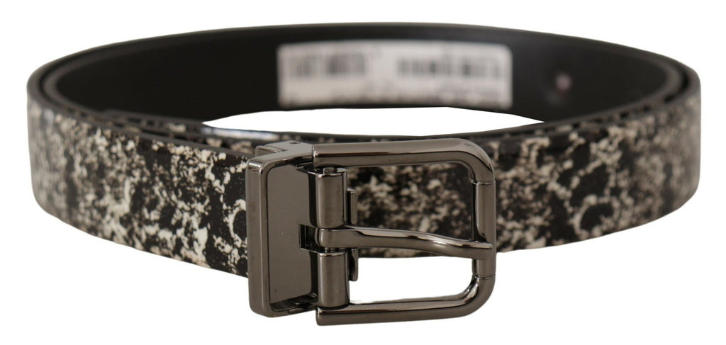 Dolce & Gabbana Black Marble Print Leather Gray Logo Belt - Zeiniez
