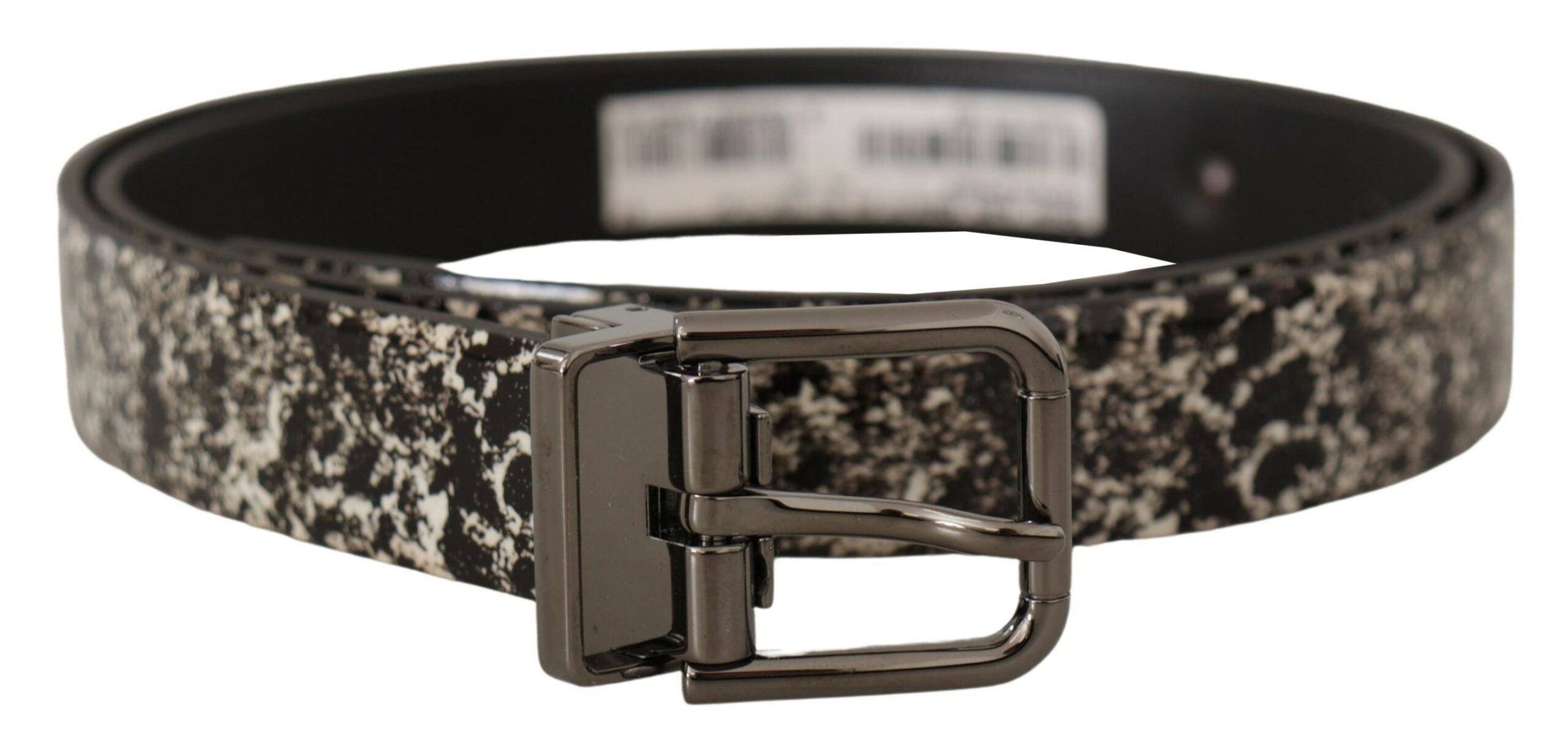 Dolce & Gabbana Black Marble Print Leather Gray Logo Belt - Zeiniez
