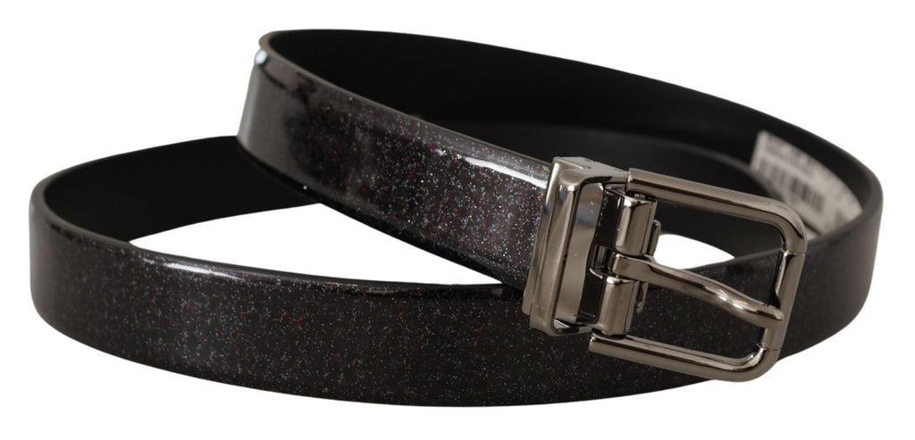 Dolce & Gabbana Black Vernice Puntinata Leather Silver Tone Metal Belt - Zeiniez