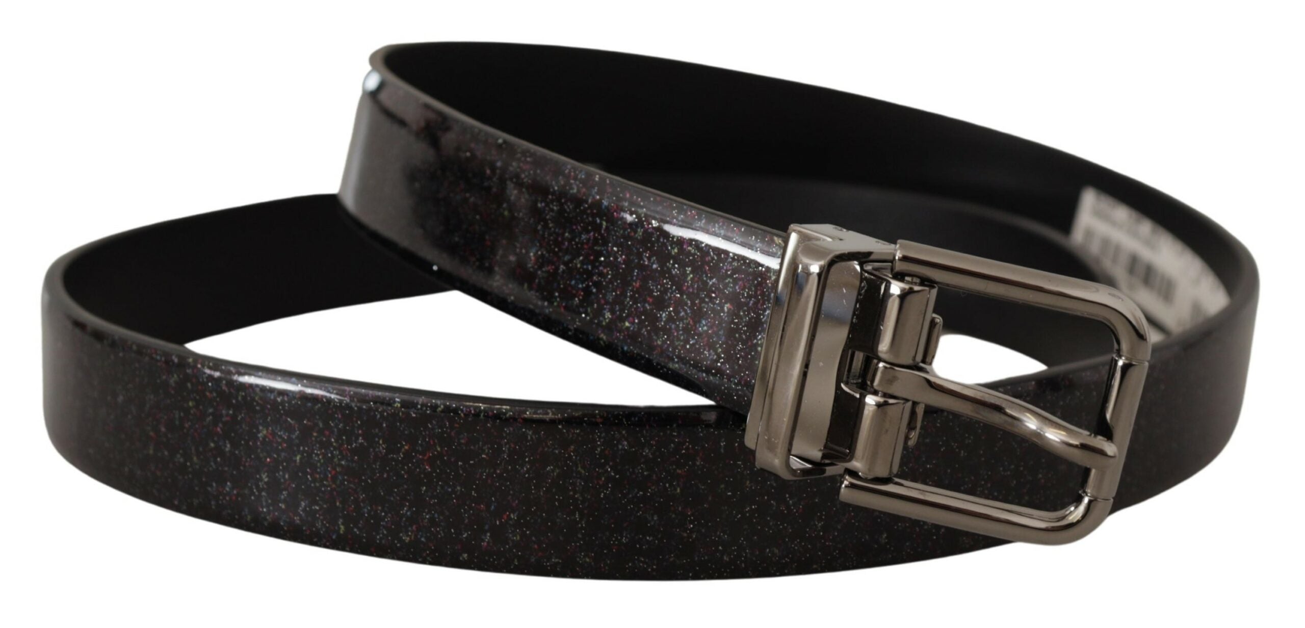 Dolce & Gabbana Black Vernice Puntinata Leather Silver Tone Metal Belt - Zeiniez