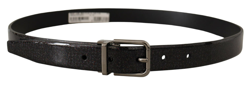 Dolce & Gabbana Black Vernice Puntinata Leather Silver Tone Metal Belt - Zeiniez
