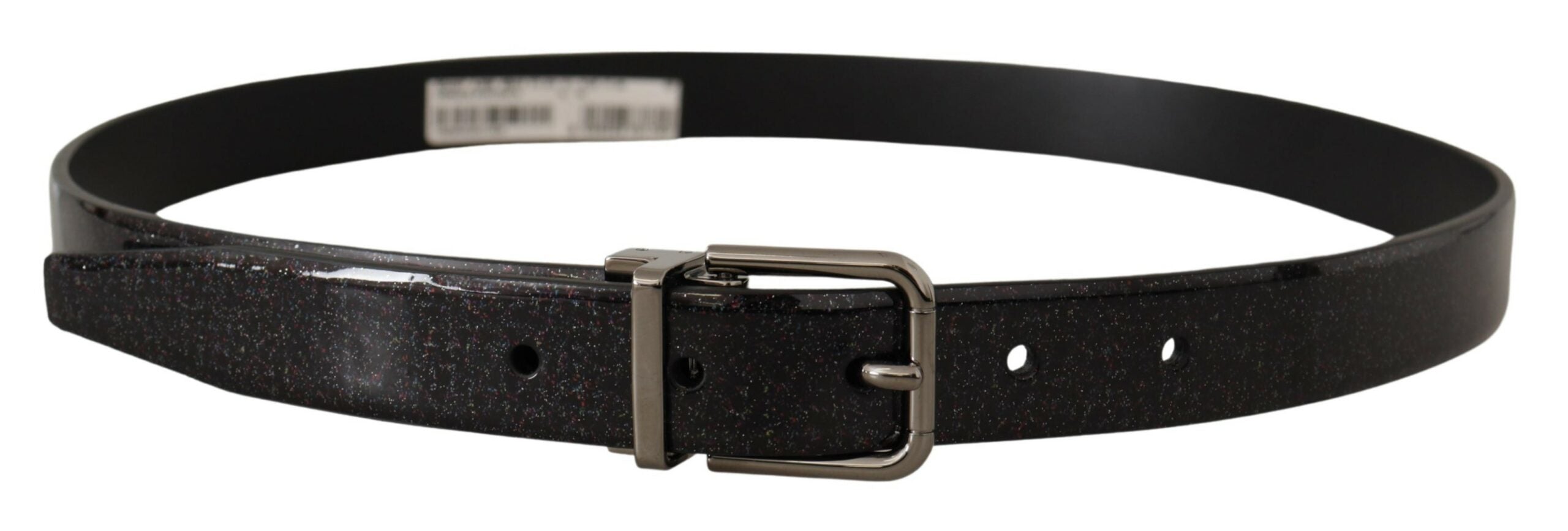 Dolce & Gabbana Black Vernice Puntinata Leather Silver Tone Metal Belt - Zeiniez