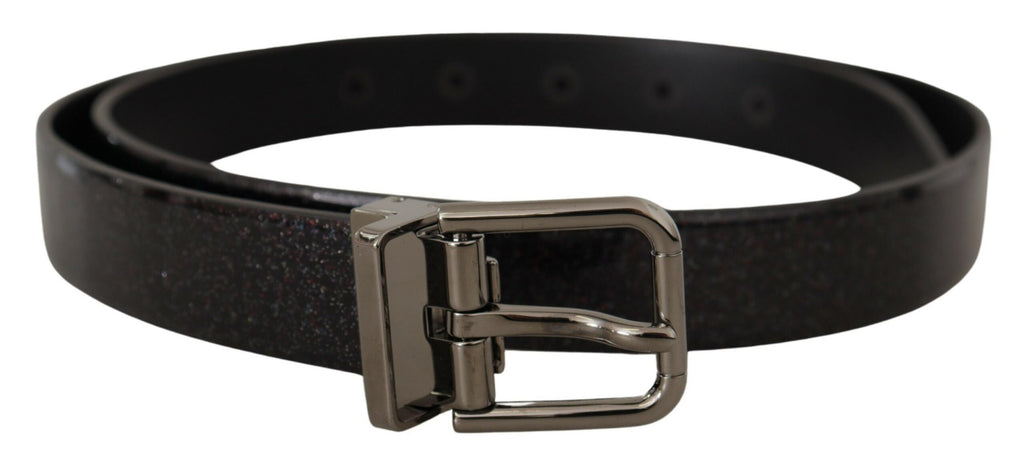Dolce & Gabbana Black Vernice Puntinata Leather Silver Tone Metal Belt - Zeiniez