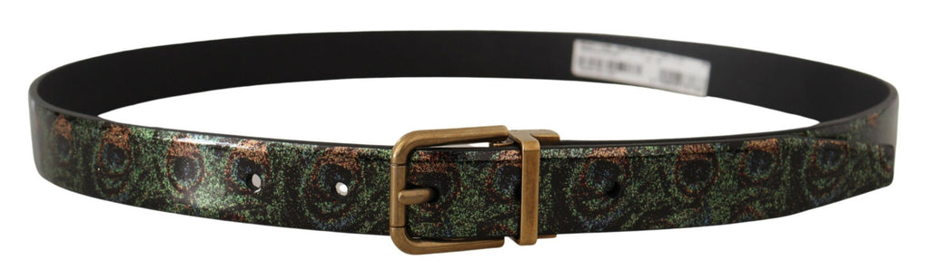 Dolce & Gabbana Multicolor Leather Vernice Pavone Bronze Metal Belt - Zeiniez