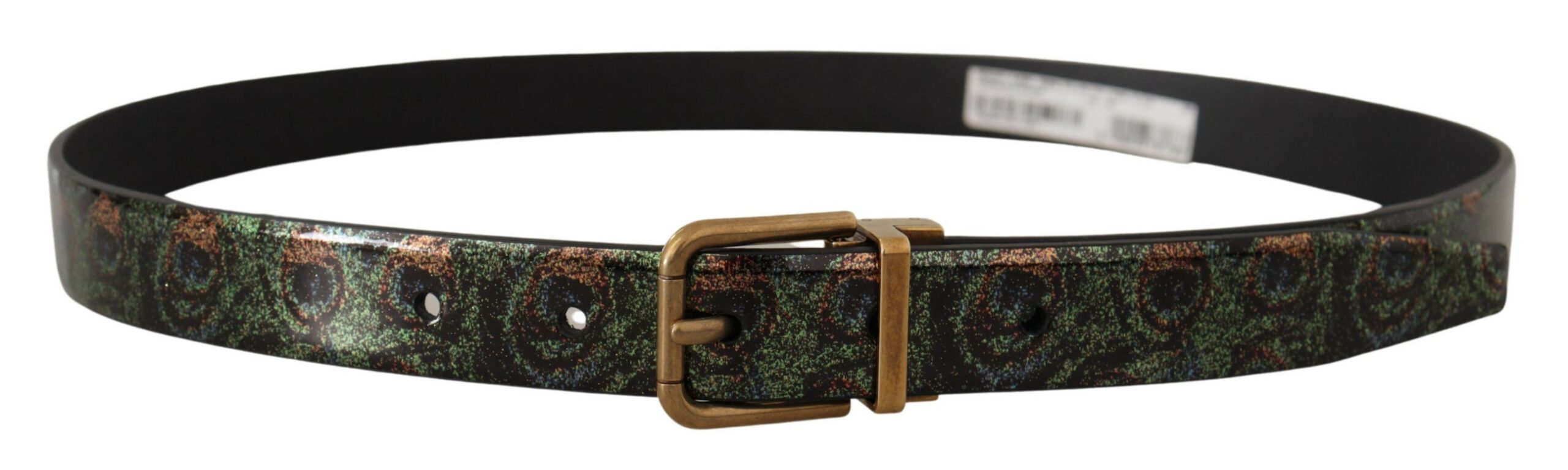 Dolce & Gabbana Multicolor Leather Vernice Pavone Bronze Metal Belt - Zeiniez