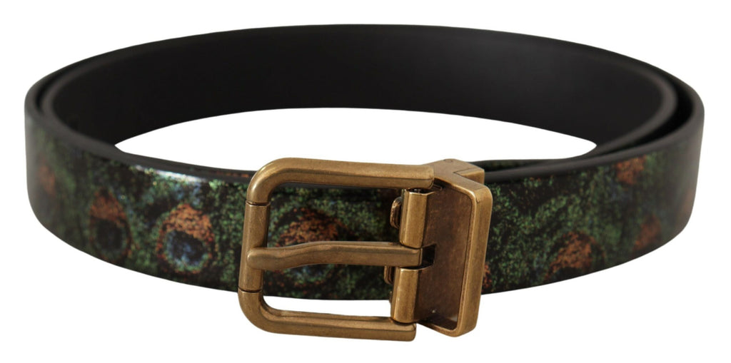 Dolce & Gabbana Multicolor Leather Vernice Pavone Bronze Metal Belt - Zeiniez
