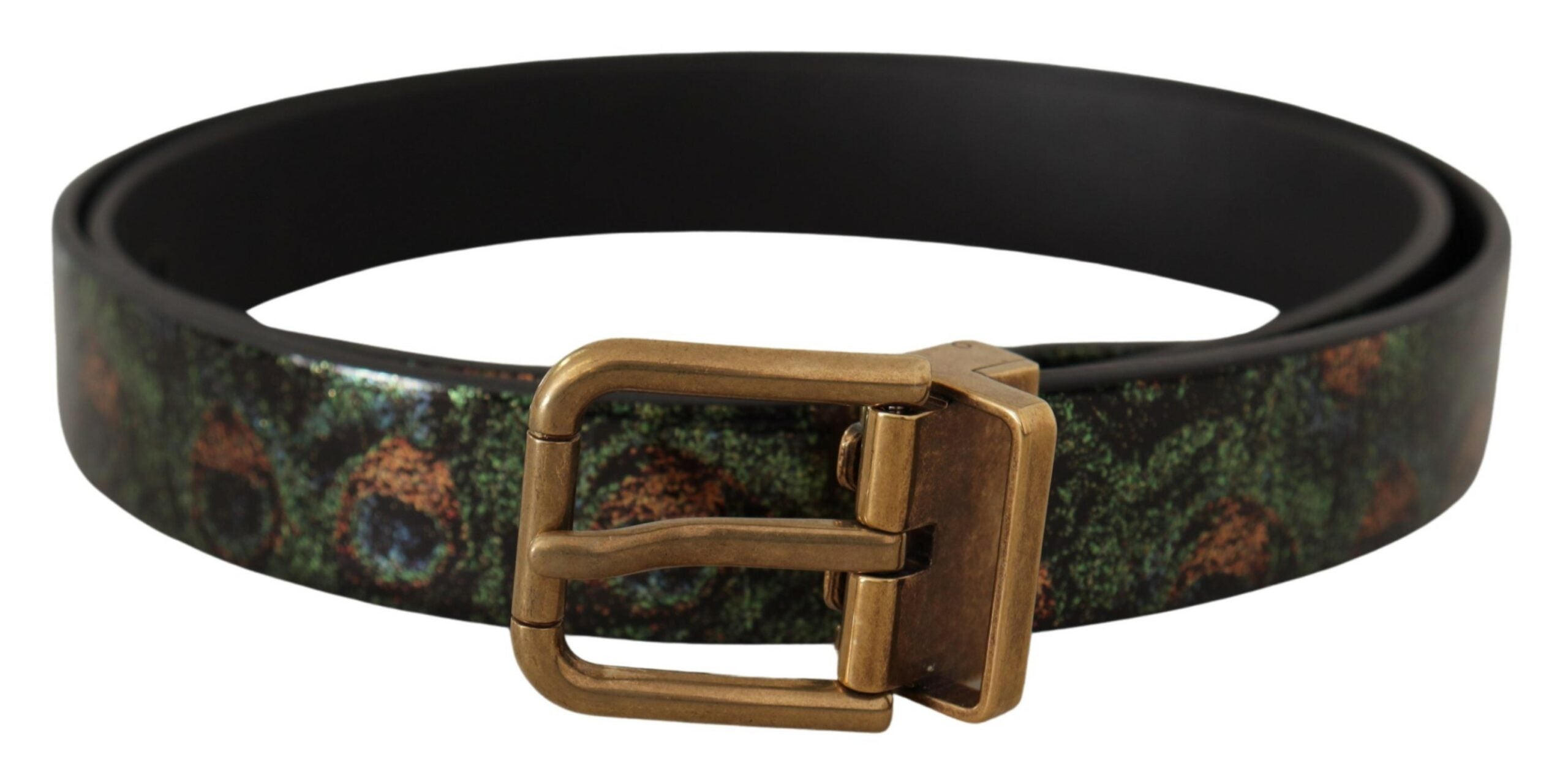 Dolce & Gabbana Multicolor Leather Vernice Pavone Bronze Metal Belt - Zeiniez