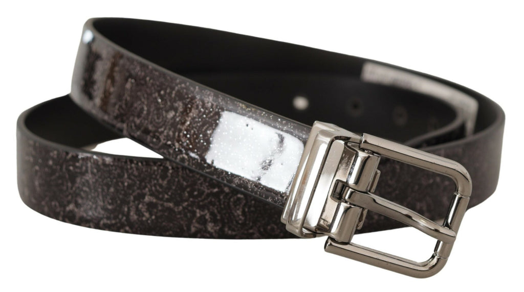 Dolce & Gabbana Black Goccia Glitter Patent Leather Buckle Vernice Belt - Zeiniez