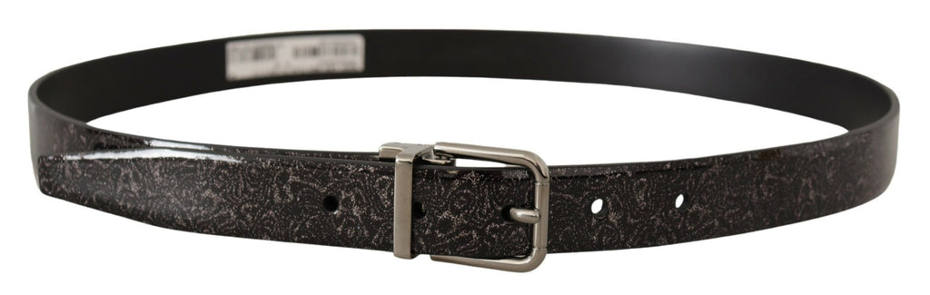Dolce & Gabbana Black Goccia Glitter Patent Leather Buckle Vernice Belt - Zeiniez