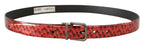 Dolce & Gabbana Red Herringbone Leather Gray Tone Buckle Belt - Zeiniez