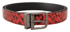 Dolce & Gabbana Red Herringbone Leather Gray Tone Buckle Belt - Zeiniez