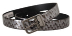 Dolce & Gabbana Gray Herringbone Leather Gray 3D Metal Buckle Belt - Zeiniez