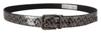 Dolce & Gabbana Gray Herringbone Leather Gray 3D Metal Buckle Belt - Zeiniez
