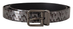 Dolce & Gabbana Gray Herringbone Leather Gray 3D Metal Buckle Belt - Zeiniez