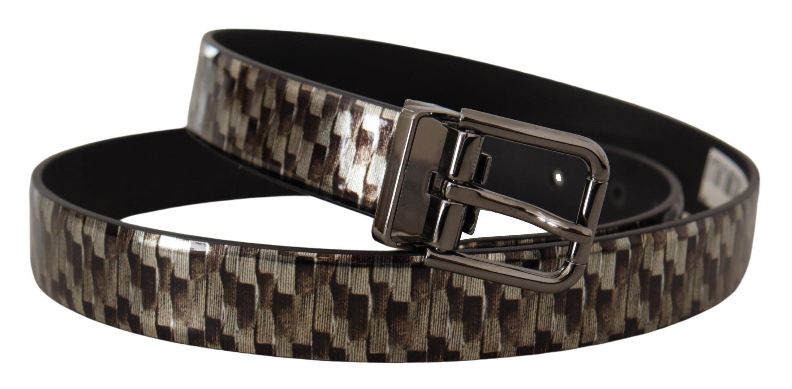 Dolce & Gabbana Brown Herringbone Leather Gray Belt - Zeiniez