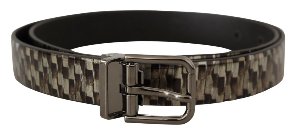 Dolce & Gabbana Brown Herringbone Leather Gray Belt - Zeiniez