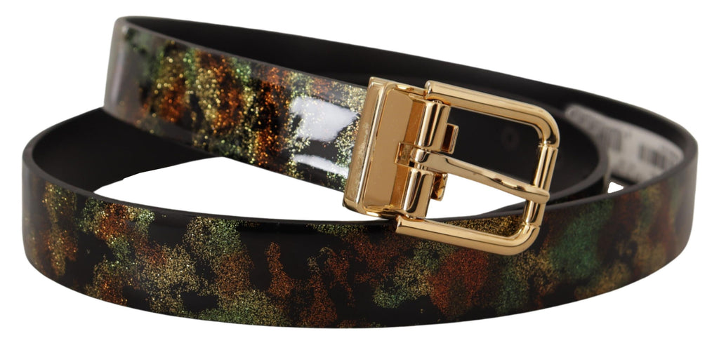 Dolce & Gabbana Black Green Leather Bronze Metal Buckle Belt - Zeiniez