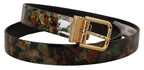 Dolce & Gabbana Black Green Leather Bronze Metal Buckle Belt - Zeiniez