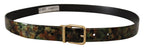 Dolce & Gabbana Black Green Leather Bronze Metal Buckle Belt - Zeiniez