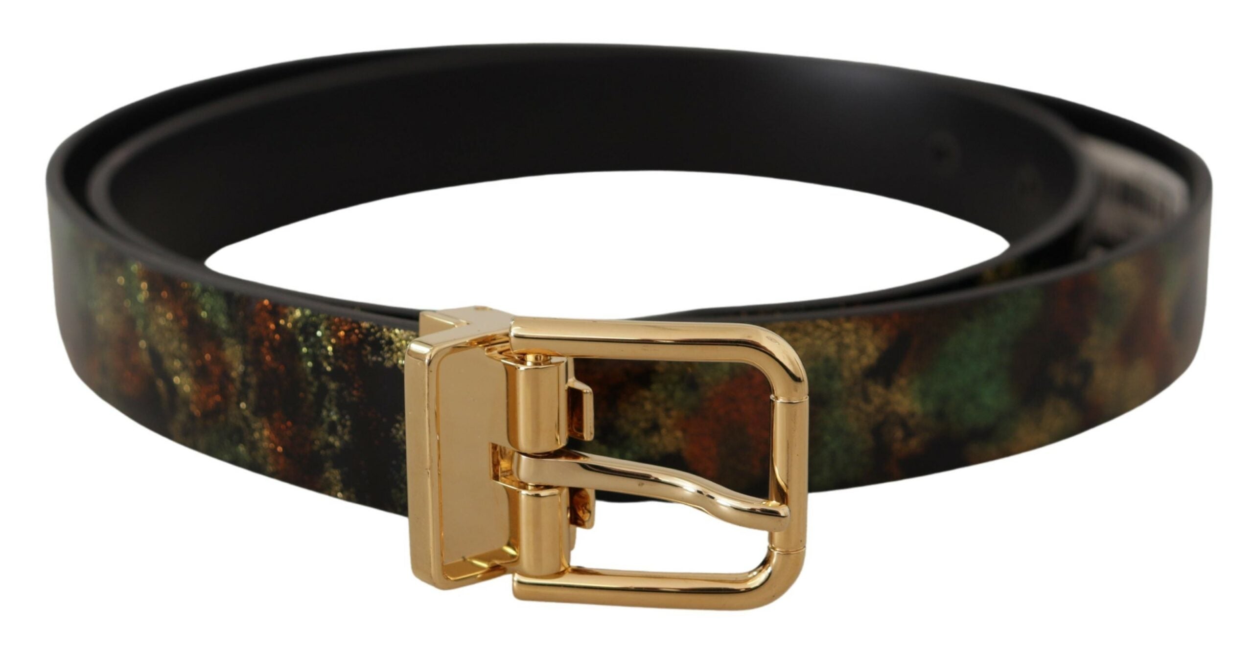 Dolce & Gabbana Black Green Leather Bronze Metal Buckle Belt - Zeiniez