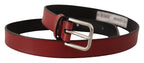 Dolce & Gabbana Maroon Vitello Leather Silver Metal Belt - Zeiniez