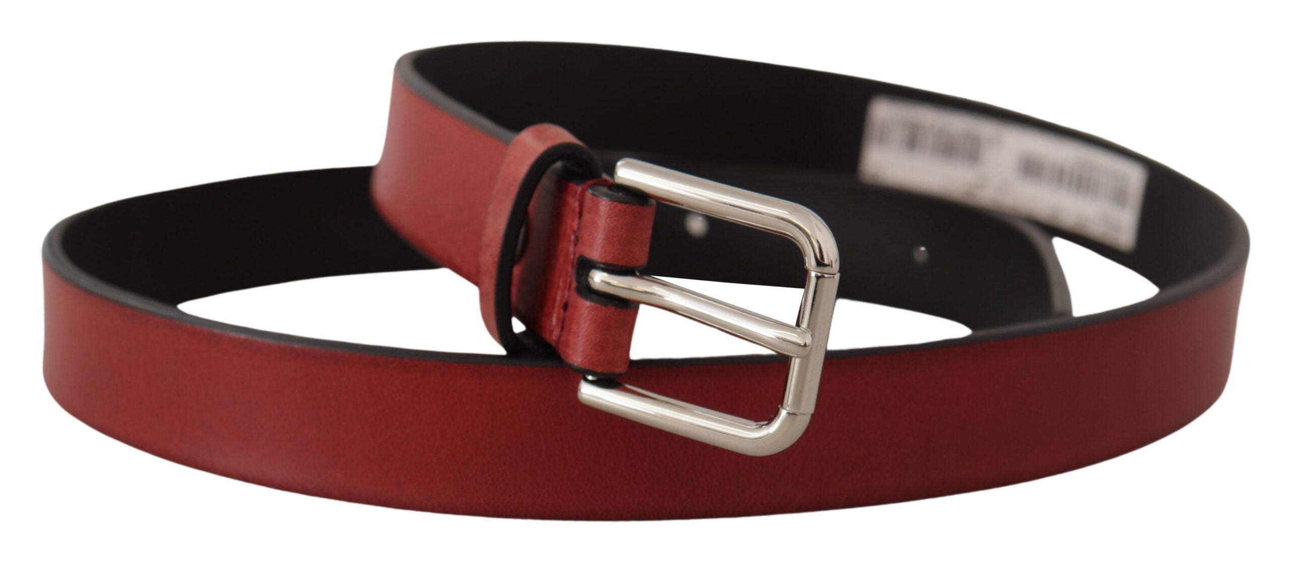 Dolce & Gabbana Maroon Vitello Leather Silver Metal Belt - Zeiniez