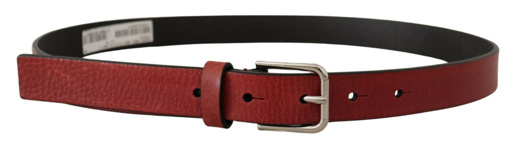 Dolce & Gabbana Maroon Vitello Leather Silver Metal Belt - Zeiniez
