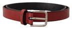 Dolce & Gabbana Maroon Vitello Leather Silver Metal Belt - Zeiniez